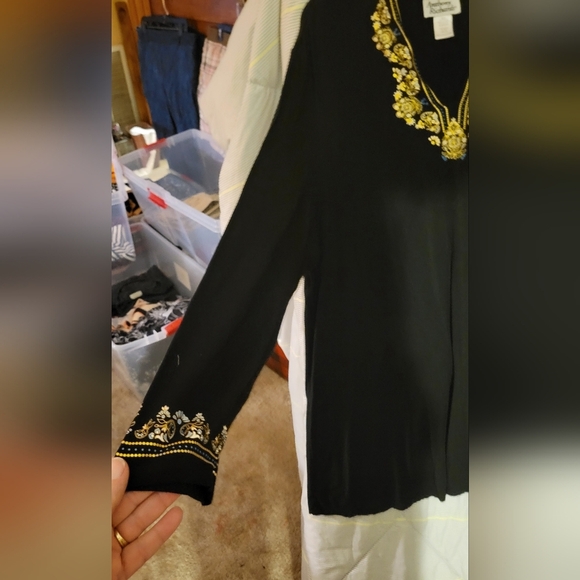 Anthony Edwards 2X Black Embroidered Accented Tunic Style - Picture 4 of 6